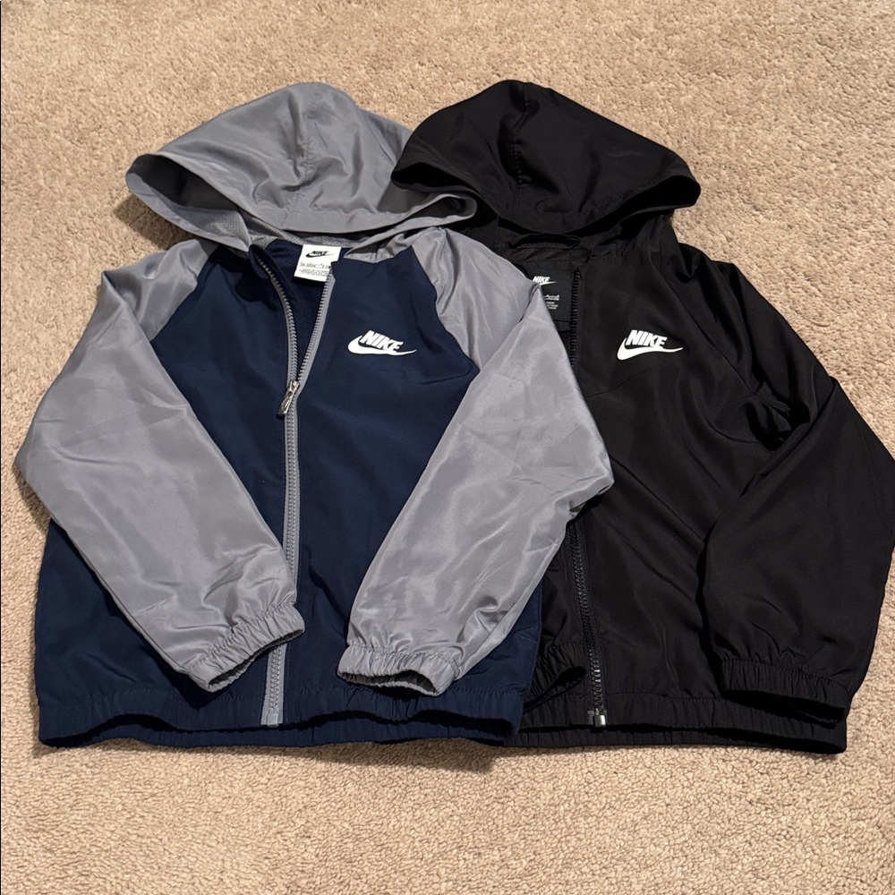 Nike Kids Hooded Windbreakers – Black and Navy with Gray